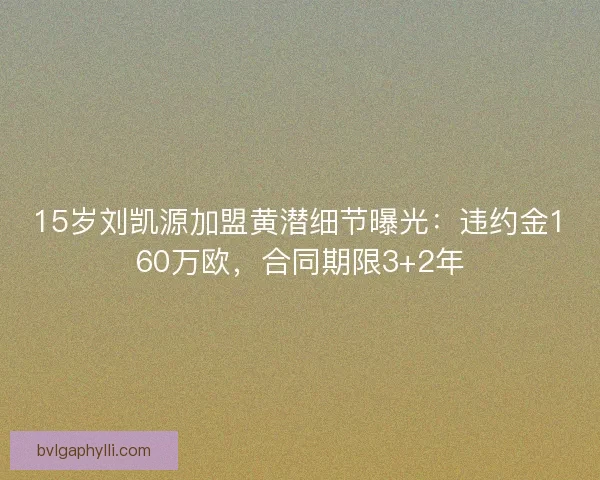15岁刘凯源加盟黄潜细节曝光:违约金160万欧,合同期限3+2年 15岁刘凯源加盟黄潜细节曝光:违约金160万欧,合同期限3+2年