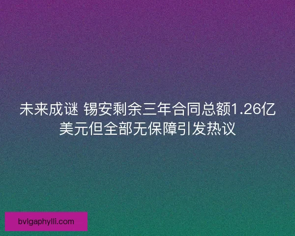 未来成谜 锡安剩余三年合同总额1.26亿美元但全部无保障引发热议