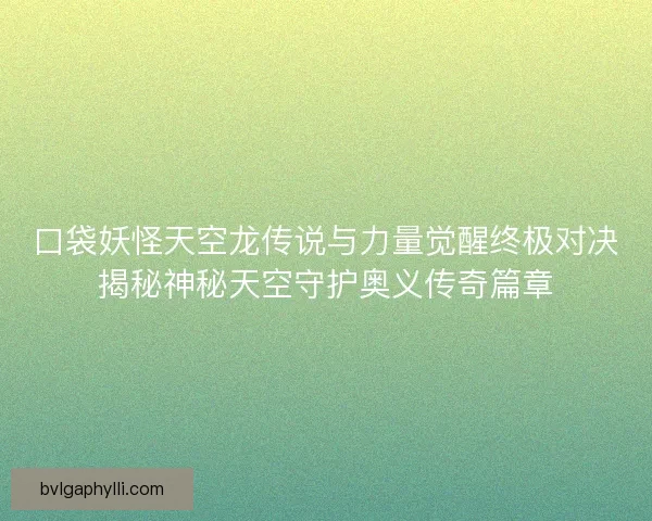 口袋妖怪天空龙传说与力量觉醒终极对决揭秘神秘天空守护奥义传奇篇章